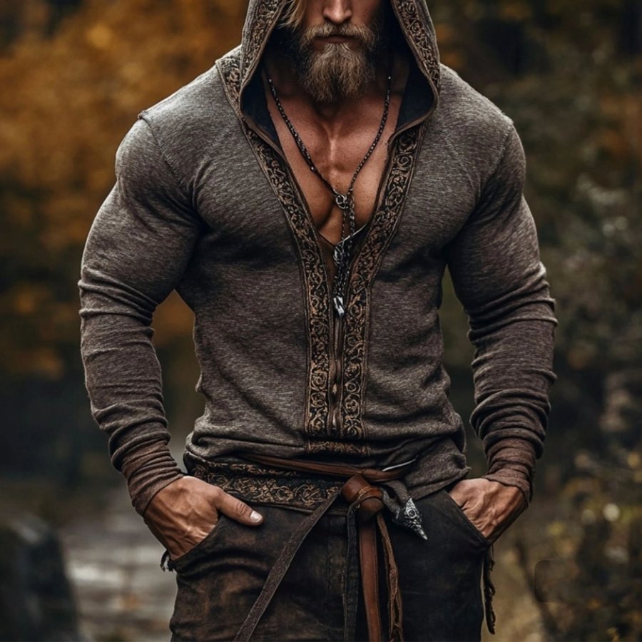 

Men's Vintage Viking Plus Size Knit Hoodie