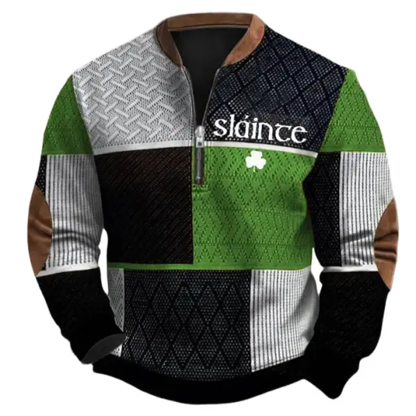 Men's Vintage Slaince St. Patrick's Day Print Color Block Henley Zipper Long Sleeve Sweatshirt Only $29.99 - Cotosen.com 