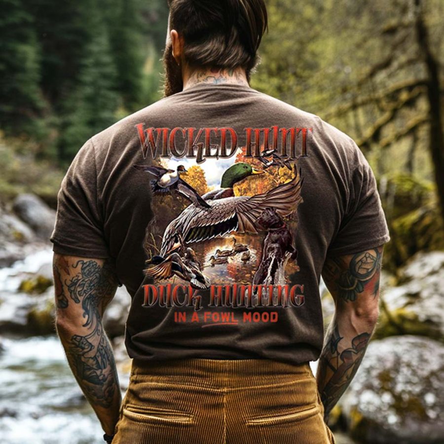 

Men's Vintage Duck Hunting In A Fowl Mood Hunting Short Sleeve Outdoor Casual T-Shirt Tee