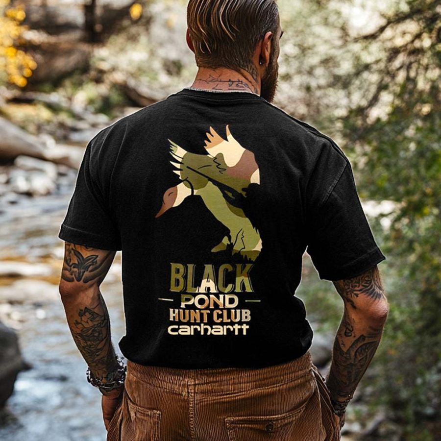 

Men's Vintage Black Pond Duck Hunt Club Camouflage Short Sleeve Outdoor Casual T-Shirt Tee