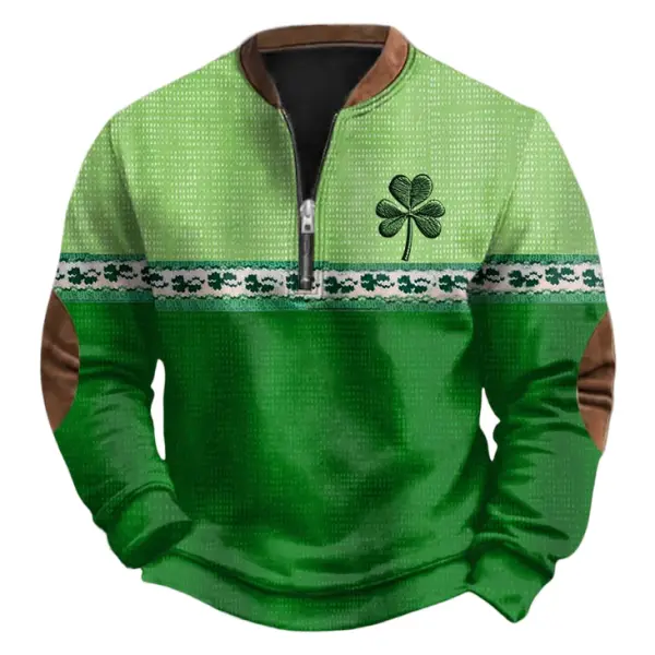 Men's Vintage Shamrock St. Patrick's Day Print Color Block Henley Zipper Long Sleeve Sweatshirt Only $29.99 - Cotosen.com 