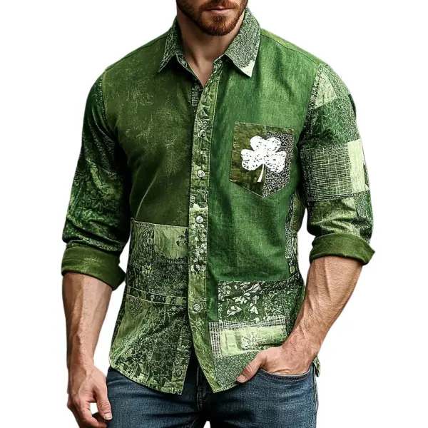 Men's Vintage Shamrock St. Patrick's Day Print Long Sleeve Shirt Only $32.99 - Cotosen.com 