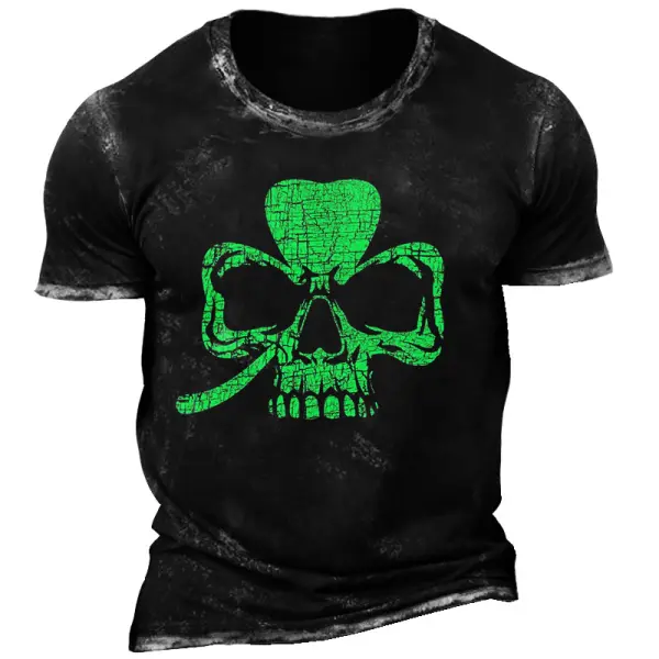 Men's Vintage St. Patricks Day Skull Shamrock Short Sleeve T-Shirt Only $19.99 - Cotosen.com 