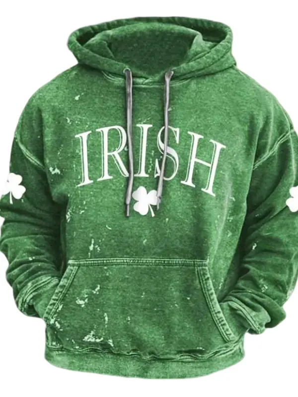 Men's Vintage Irish St. Patrick's Day Shamrock Pocket Long Sleeve Hoodie Only $28.99 - Menbarn.com 