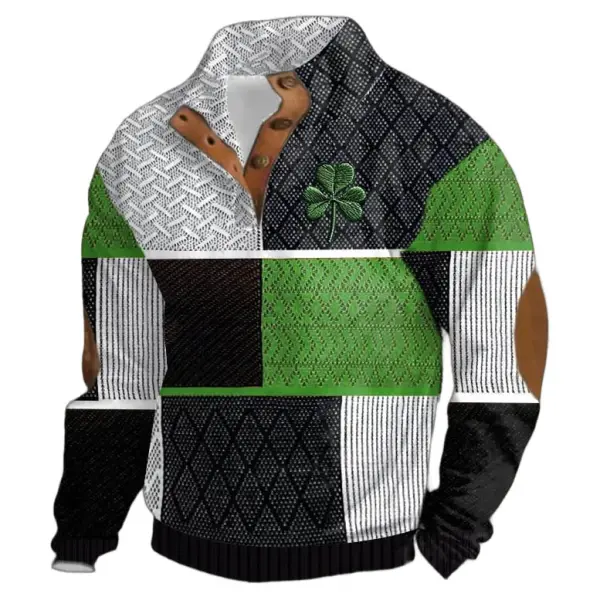 Men's Vintage St. Patrick's Day Shamrock Color Block Print Stand Collar Buttons Sweatshirt Only $29.99 - Cotosen.com 