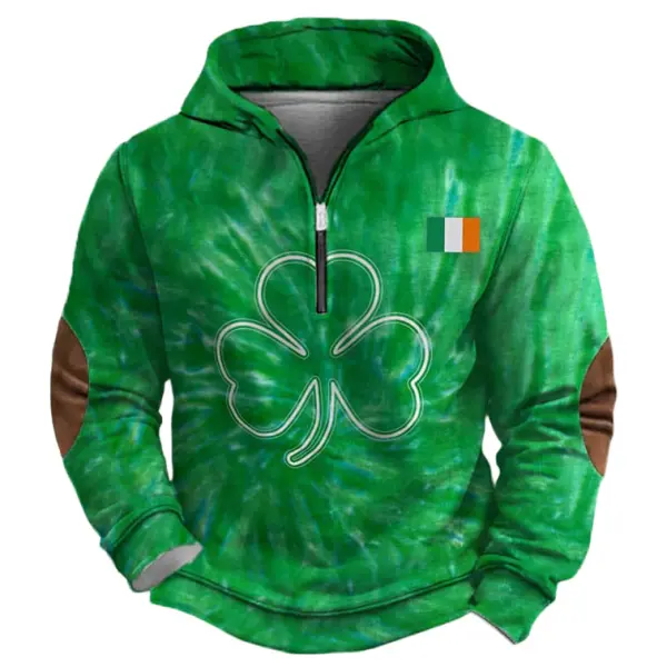 Men's Vintage Shamrock St. Patrick's Day Irish Flag Tie Dye Print Long Sleeve Zip Hoodie Only $34.99 - Cotosen.com 