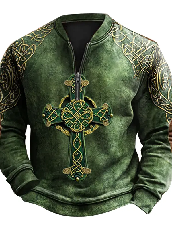 Men's St. Patrick's Day Shamrock Cross Art Zip-Up Sweatshirt Only $29.99 - Menbarn.com 