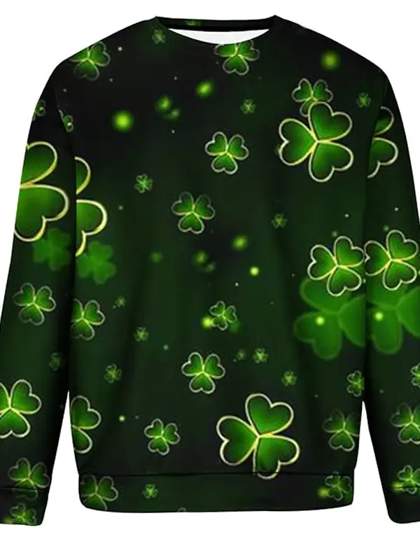 Unisex St. Patrick's Day Print Dazzling Clover Pattern 3D Ugly Sweatshirt Only $24.99 - Menbarn.com 
