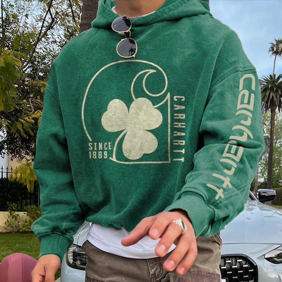 

Men's St. Patrick's Day Retro Vintage Loose Casual Pattern Printed Army Green Hoodie