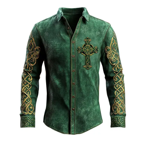 Men's St. Patrick's Day Shamrock Cross Art Print Shirt Only $29.99 - Cotosen.com 