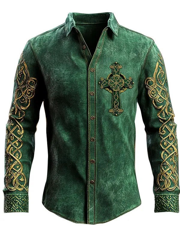 Men's St. Patrick's Day Shamrock Cross Art Print Shirt Only $29.99 - Menbarn.com 