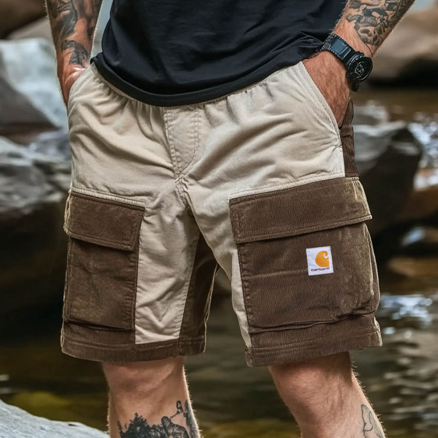 

Men's Corduroy Surf Beige And Brown Cargo Shorts Multi-Pocket Vintage Outdoor Beach Daily Casual Walkshort