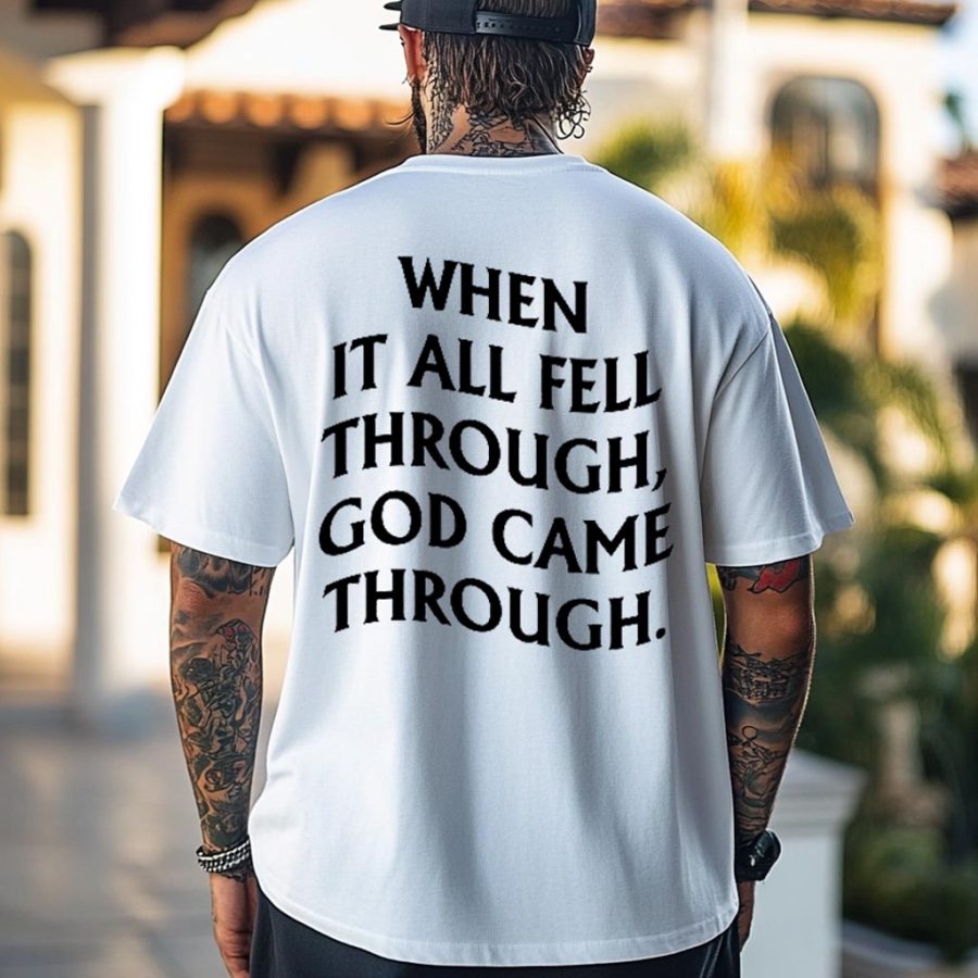 

Men's God Came Through Letter Print Loose Short Sleeve Oversized T-Shirt