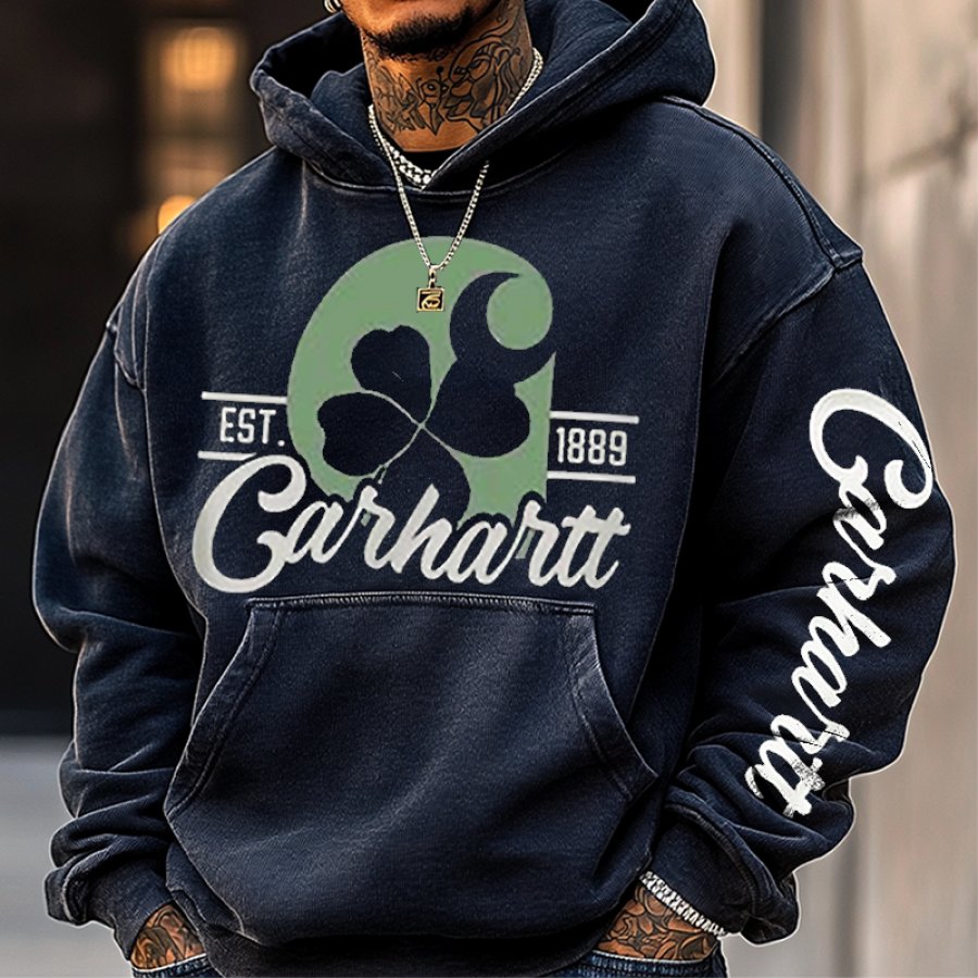 

Men's Vintage Classic St. Patrick's Day Shamrock Letter Print Hoodie Dark Blue