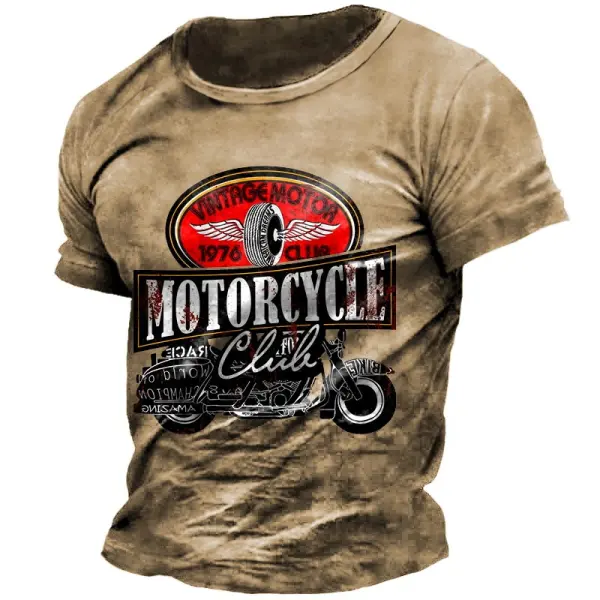Men's Vintage Motorcycle Distressed Outdoor Short Sleeve T-Shirt - Dozenlive.com 