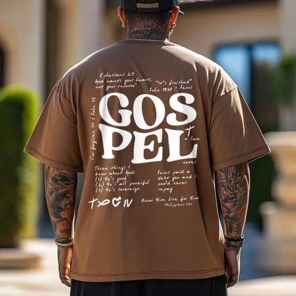 Men's Gospel Notes Letter Print Loose Short Sleeve Oversized T-Shirt - Cotosen.com 