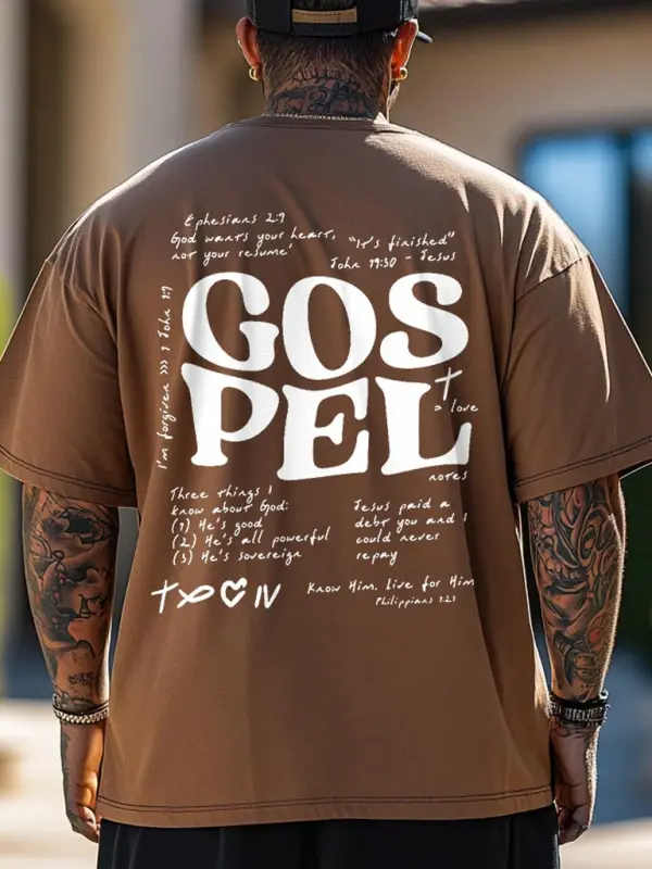 Men's Gospel Notes Letter Print Loose Short Sleeve Oversized T-Shirt - Menbarn.com 