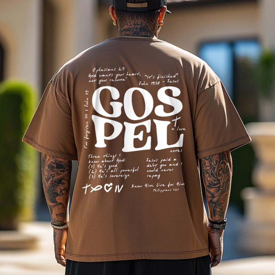 

Men's Gospel Notes Letter Print Loose Short Sleeve Oversized T-Shirt