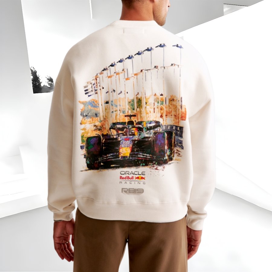 

Unisex 2025 Newest Retro Racing Print Casual White Oversized Sweatshirt