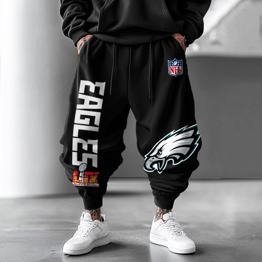 

Men's Rugby Team Print Oversized Harem Pants