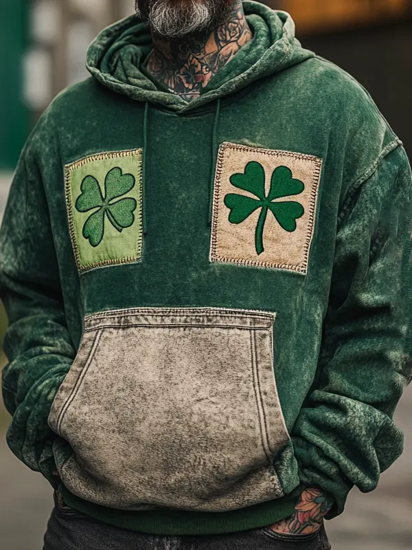 Men's Vintage Distressed St. Patrick's Day Shamrock Print Hoodie Green Only $36.99 - Menbarn.com 