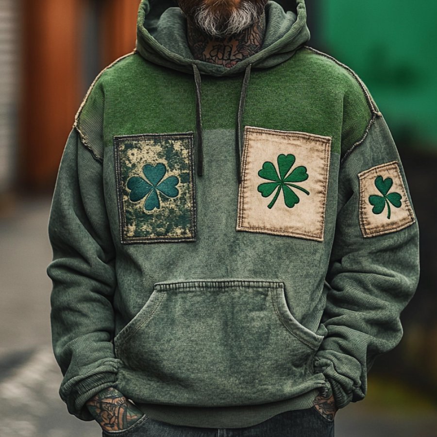 

Men's St. Patrick's Day Shamrock Patch Hoodie Military Green