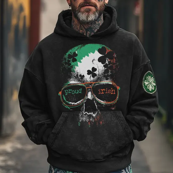 Men's Proud Irish Skull Clover Print Hoodie Black Only $34.99 - Elementnice.com 