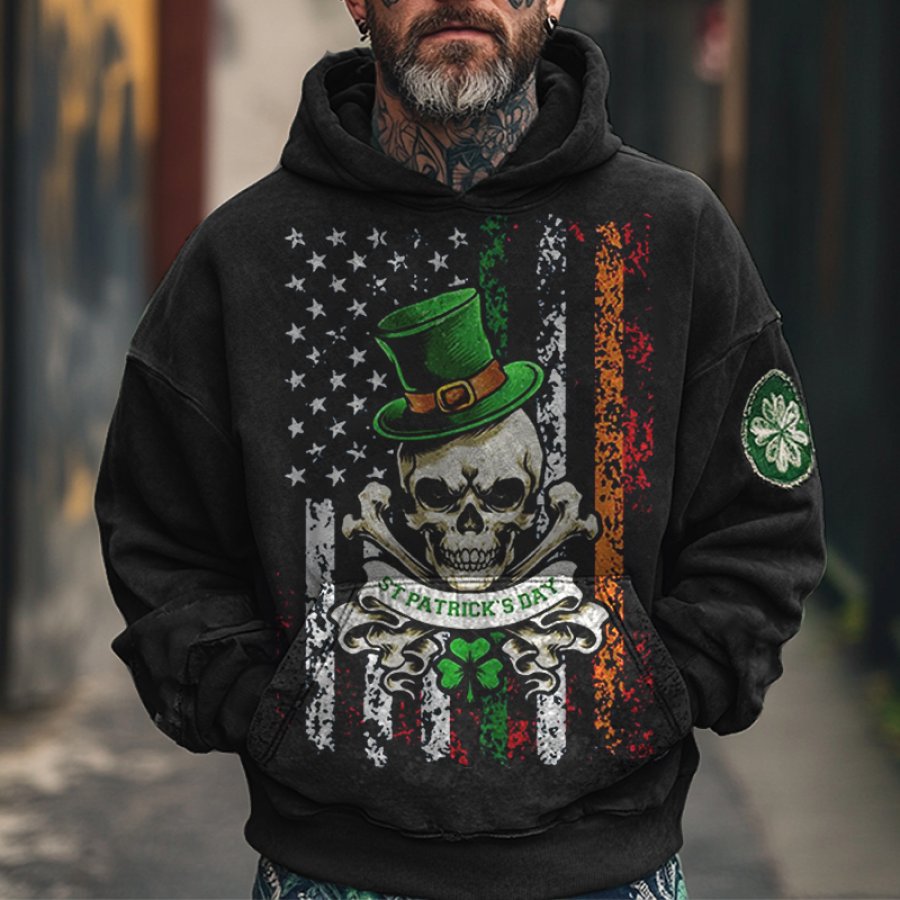 

Men's St. Patrick's Day Skull American Flag Print Hoodie