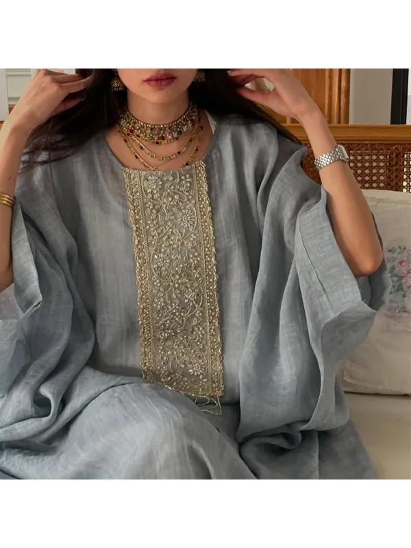 Women's Middle Eastern Linen Loose Jalabiyas Dress - Localziv.com 
