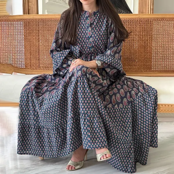Women's Middle Eastern Ethnic Paisley Print Jalabiyas Dress - Ootdyouth.com 