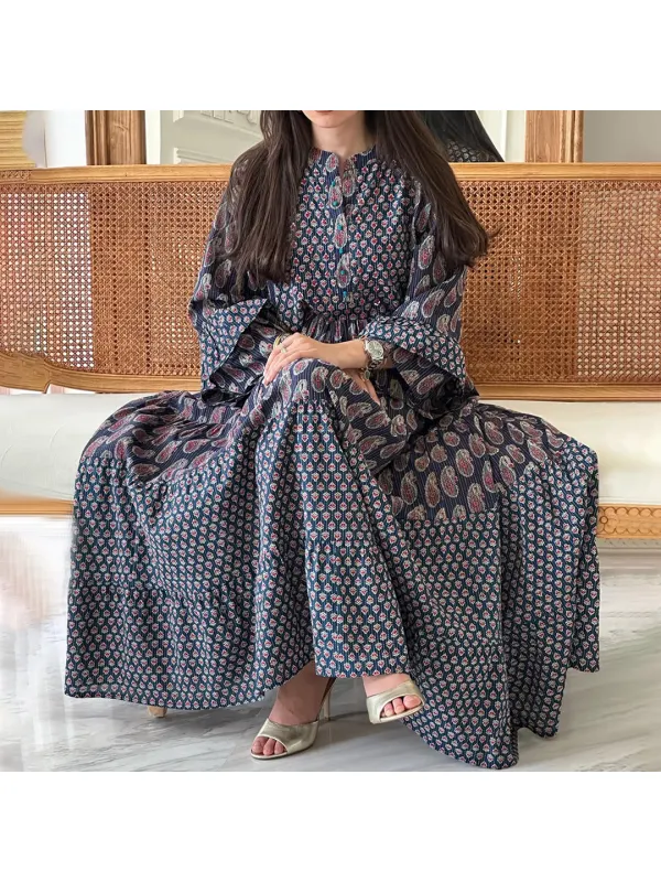 Women's Middle Eastern Ethnic Paisley Print Jalabiyas Dress - Localziv.com 