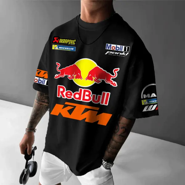 Unisex Oversized Moto Racing Team Print T-Shirt - Cotosen.com 