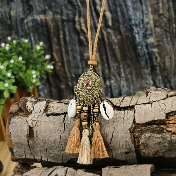 Bohemian Wood Tassel Design Distressed Vintage Necklace - Cotosen.com 