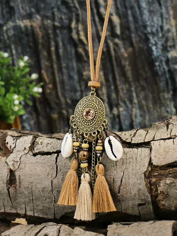 Bohemian Wood Tassel Design Distressed Vintage Necklace - Pragmaace.com 