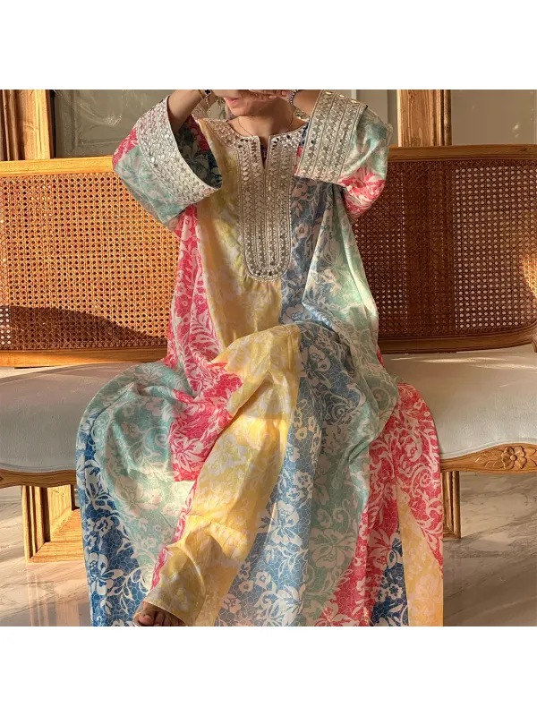 Women's Middle Eastern Contrasting Floral Art Print Jalabiyas Dress - Localziv.com 