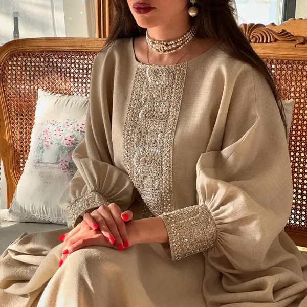 Women's Middle Eastern Gorgeous Solid Color Jalabiyas Dress - Spiretime.com 