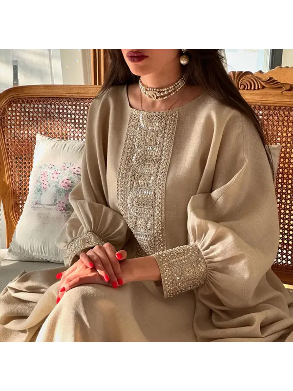 Women's Middle Eastern Gorgeous Solid Color Jalabiyas Dress - Ootdmw.com 