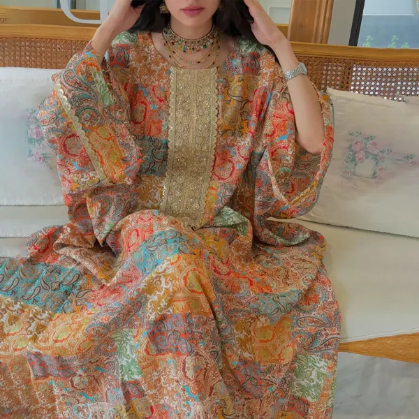 Vestido Jalabiyas Con Estampado Artístico De Cachemira De Oriente Medio Para Mujer - Ootdyouth.com 