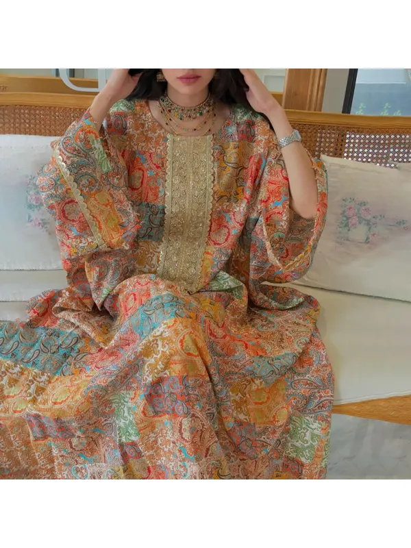 Women's Middle Eastern Gorgeous Paisley Art Print Jalabiyas Dress - Localziv.com 