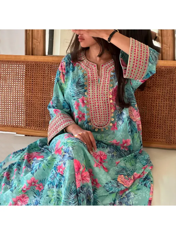 Womens Middle Eastern Tropical Gorgeous Floral Art Print Jalabiyas Dress - Localziv.com 