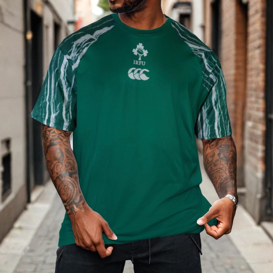 

Men's Green Irish Rugby Superlight Training Print Loose Short Sleeve Oversized T-shirt