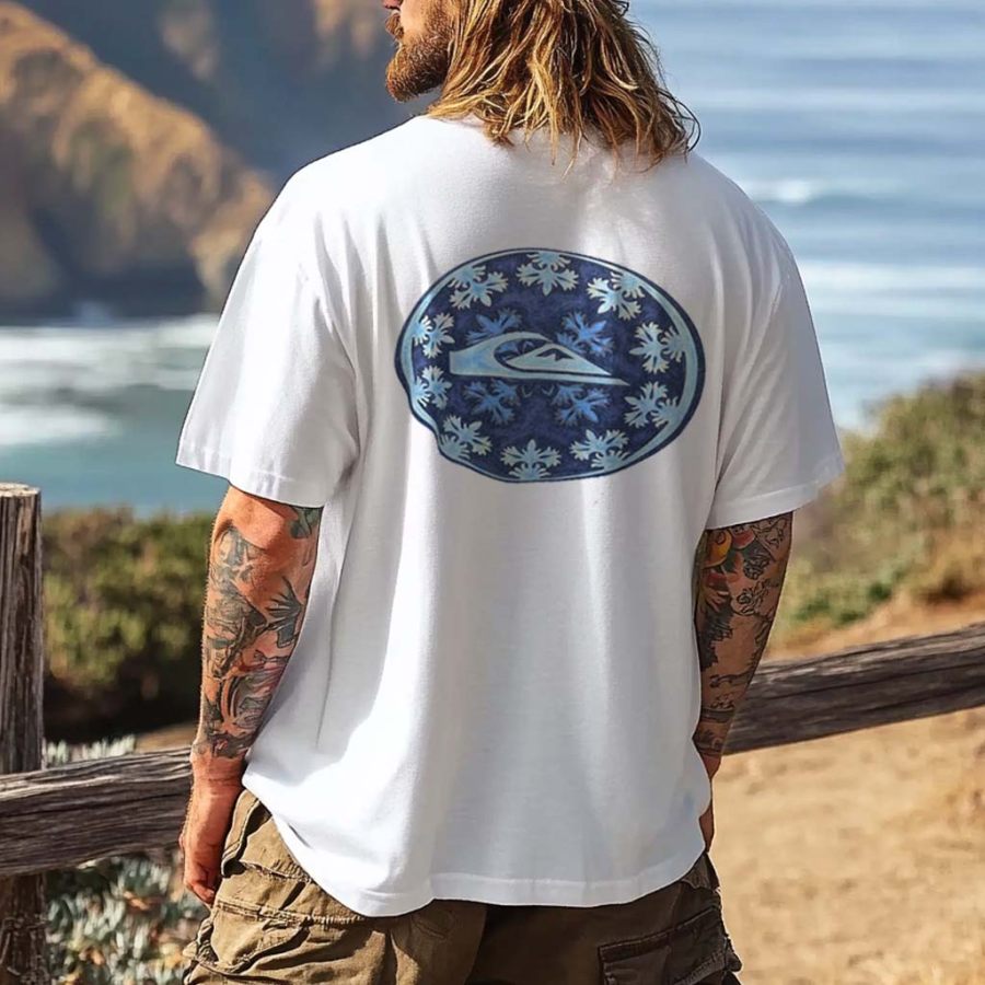 

Men's Quicksilver Vintage Surf Print Beach Short Sleeve Casual Oversized T-shirt