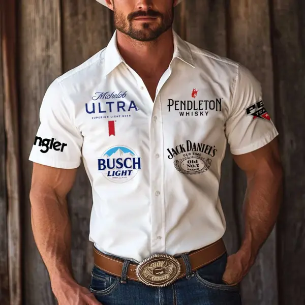 Men's Western Cowboy Whiskey Outdoor Short Sleeve White Rodeo Shirts - Cotosen.com 