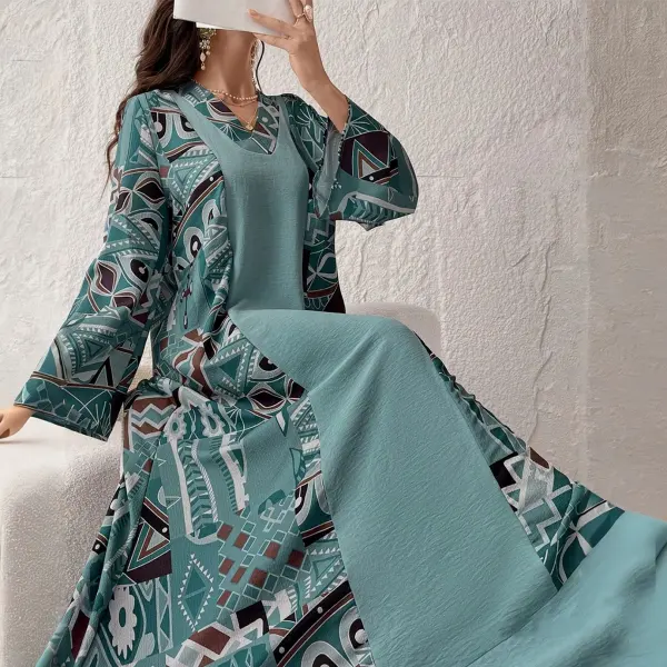 Jalabiyas Kaftan Semplice In Tinta Unita Blu Con Stampa In Stile Arabo, Stile Mediorientale, Da Donna Only 50,99€ - Elementnice.com 