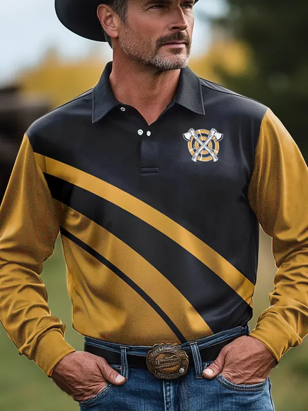 Men's Ax Throwing Competition American Flag Printed Long Sleeved Polo Shirt Only $28.99 - Pragmaace.com 