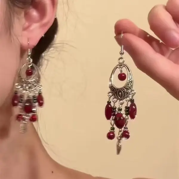 Women's Retro Ethnic Geometric Pendant Long Earrings - Elementnice.com 