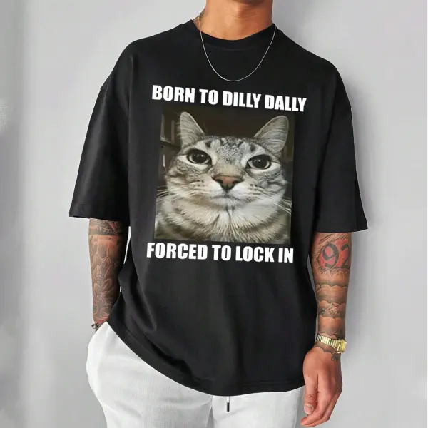 Unisex Funny Cat Print Black Short Sleeve Casual Loose T-shirt - Wayrates.com 