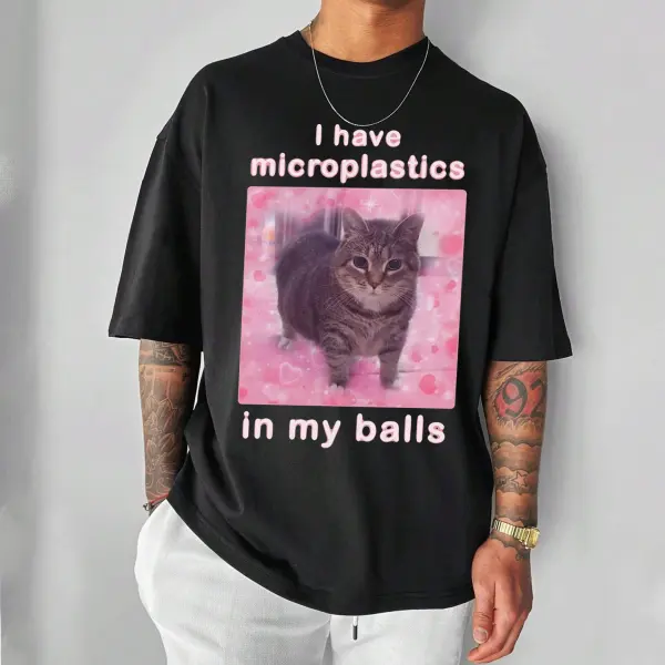 Unisex Funny Cat Print Black Short Sleeve Casual Loose T-shirt - Wayrates.com 