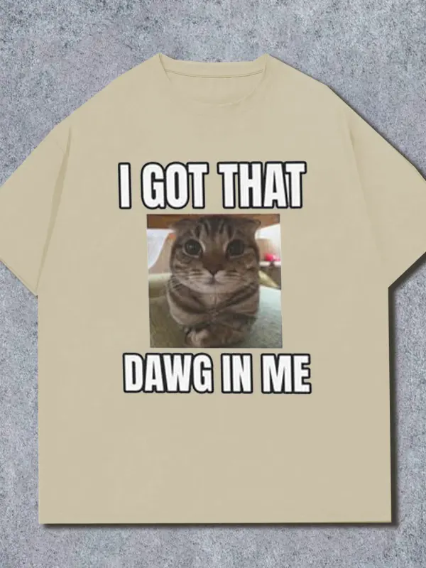 Unisex Funny Cat Print Apricot Short Sleeve Casual Loose T-shirt - Simplyion.com 