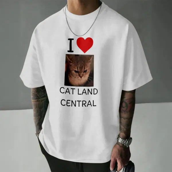 Unisex I Love Funny Cat Print White Short Sleeve Casual Loose T-shirt - Wayrates.com 